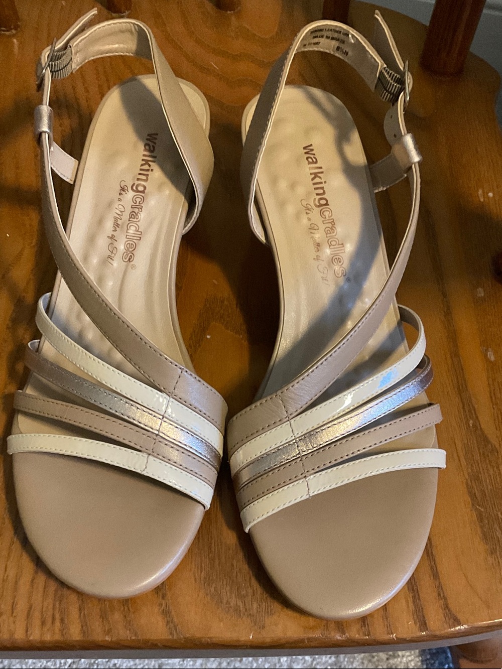 Walking Cradles Two-Tone Beige and Cream Strappy Slingback Sandals